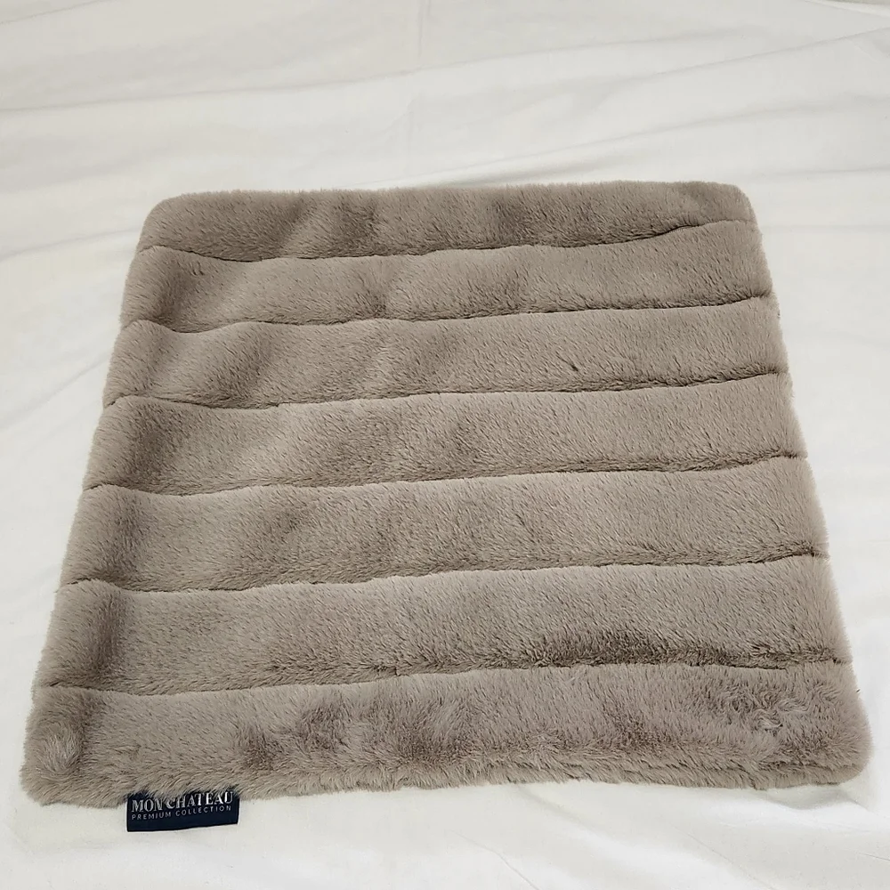 MON Chateau Square Tan Grey Faux Fur Zip Pillow Cover 17